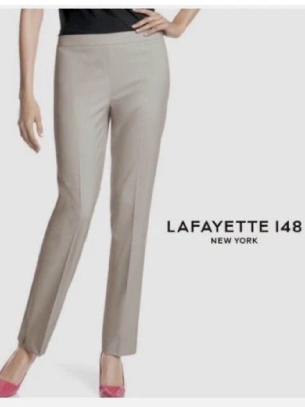 NWT LAFAYETTE 148 New York Bleecker Pants Mica (Taupe) Cotton & Elastane Size 12